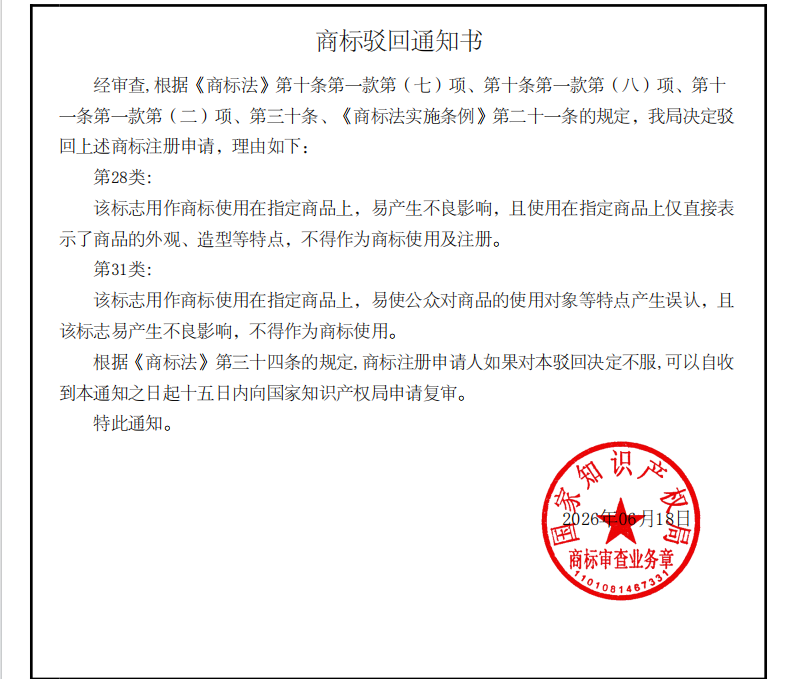 CNIPA Trademark rejection